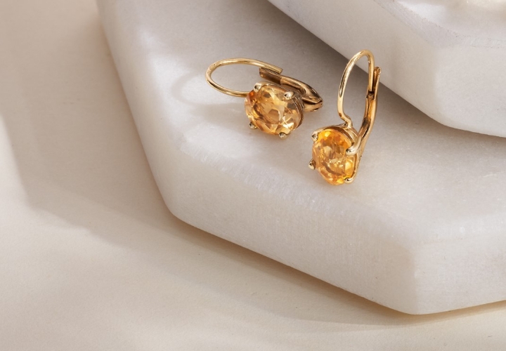 Obrazek Kolczyki LOEE z żółtego złota z cytrynem