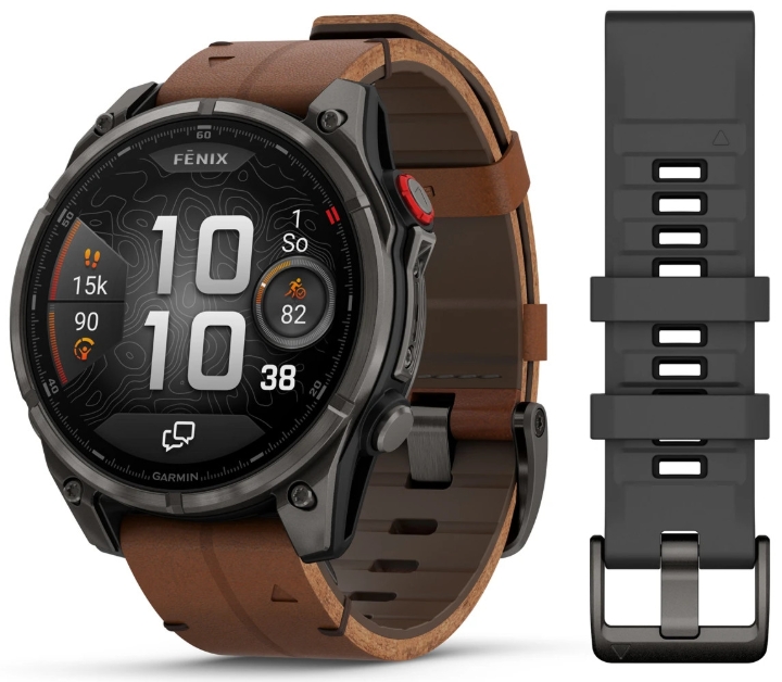 Obrazek Garmin Fenix 8 Pro 47 AMOLED Sapphire, Carbon grey DLC Titanium, pasek Chestnut