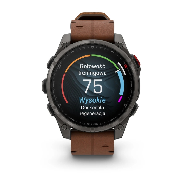 Obrazek Garmin Fenix 8 Pro 47 AMOLED Sapphire, Carbon grey DLC Titanium, pasek Chestnut