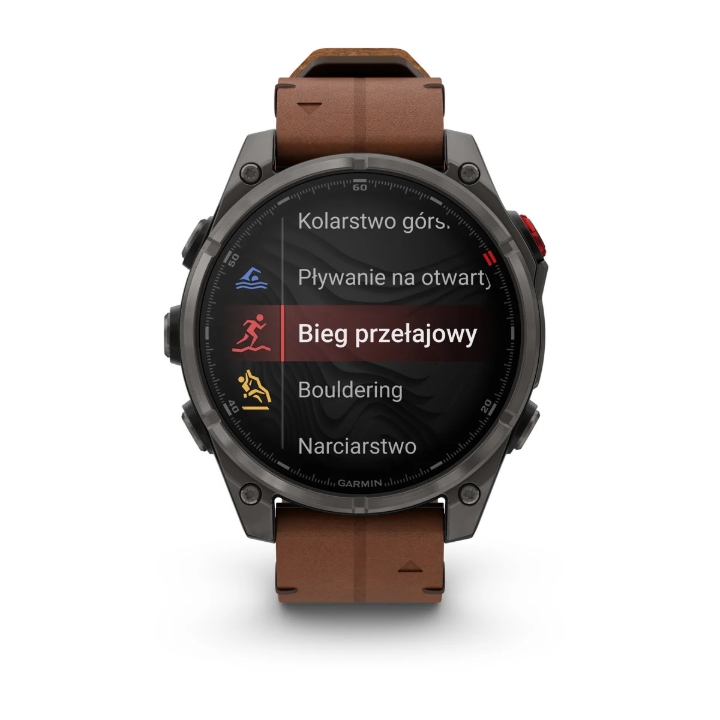 Obrazek Garmin Fenix 8 Pro 47 AMOLED Sapphire, Carbon grey DLC Titanium, pasek Chestnut