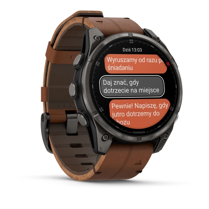 Obrazek Garmin Fenix 8 Pro 47 AMOLED Sapphire, Carbon grey DLC Titanium, pasek Chestnut