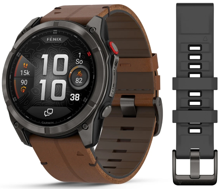 Obrazek Garmin Fenix 8 Pro 51 AMOLED Sapphire, Carbon grey DLC Titanium, pasek Chestnut