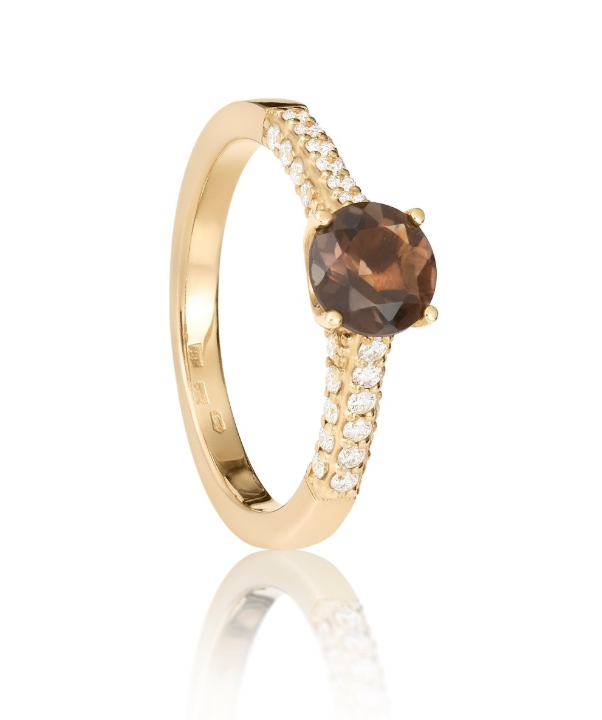 Obrazek Pierścionek LOEE Palette Diamonds z żółtego złota z diamentami i kwarcem dymnym