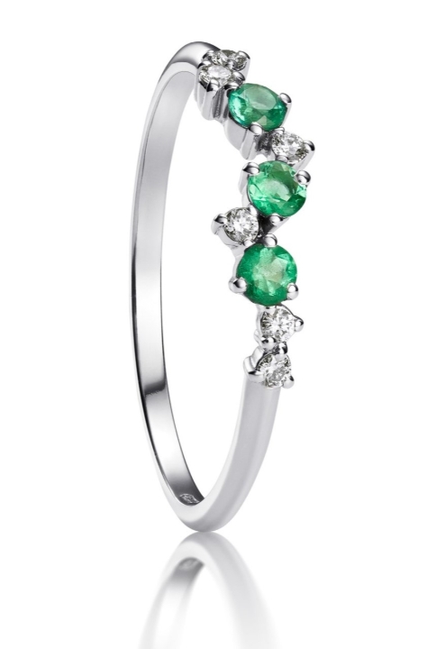 Obrazek Pierścionek LOEE Sparkle z białego złota z diamentami i szmaragdami
