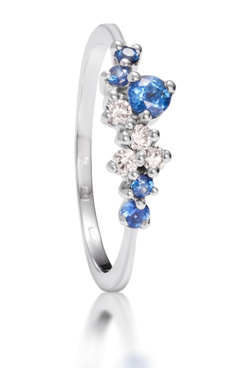 Obrazek Pierścionek LOEE Sparkle z białego złota z diamentami i szafirami