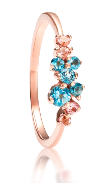 Obrazek Pierścionek LOEE Sparkle z różowego złota z topazami i morganitami