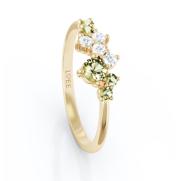 Obrazek Pierścionek LOEE Sparkle z żółtego złota z diamentami i szafirami