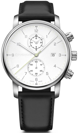 Zegarek URBAN CLASSIC CHRONO O42,biała tarcza,czarny pasek WENGER 01.1743.123